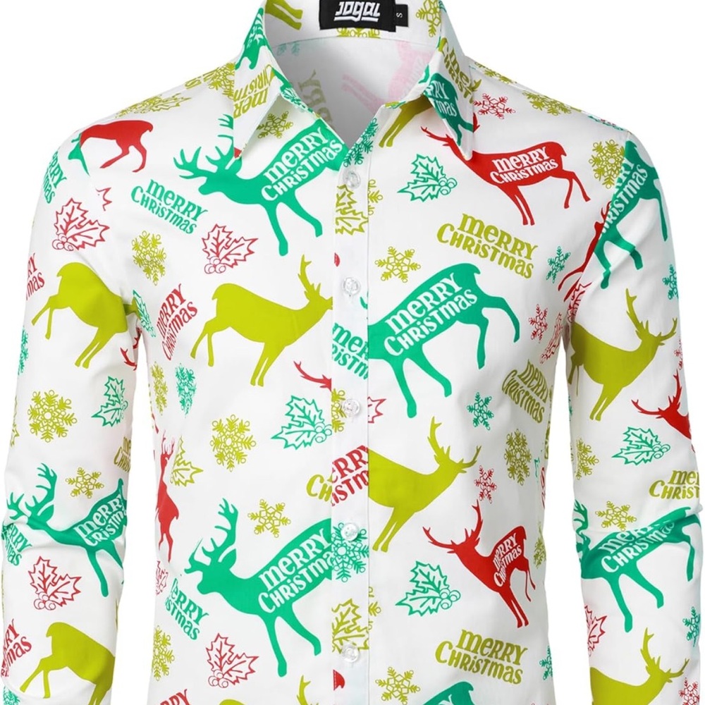 Boys Christmas Reindeer Print Shirt - White, Red, Green